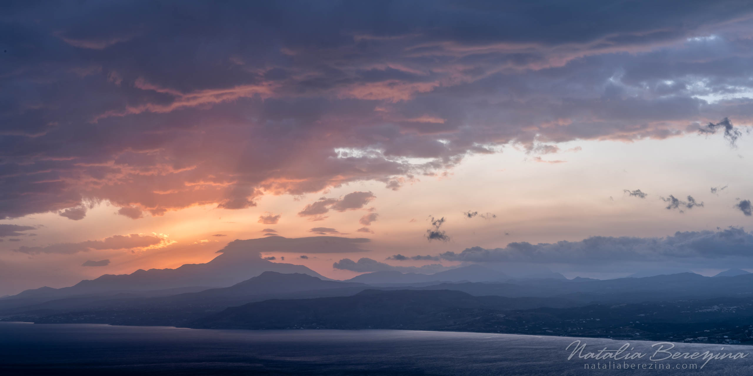 Greece, Crete, landscape, cloud, sea, sunrise, sunlight, skyline, orange, 2x1 CR1-NB7B6A4000-P - Crete, Greece - Natalia Berezina Photography