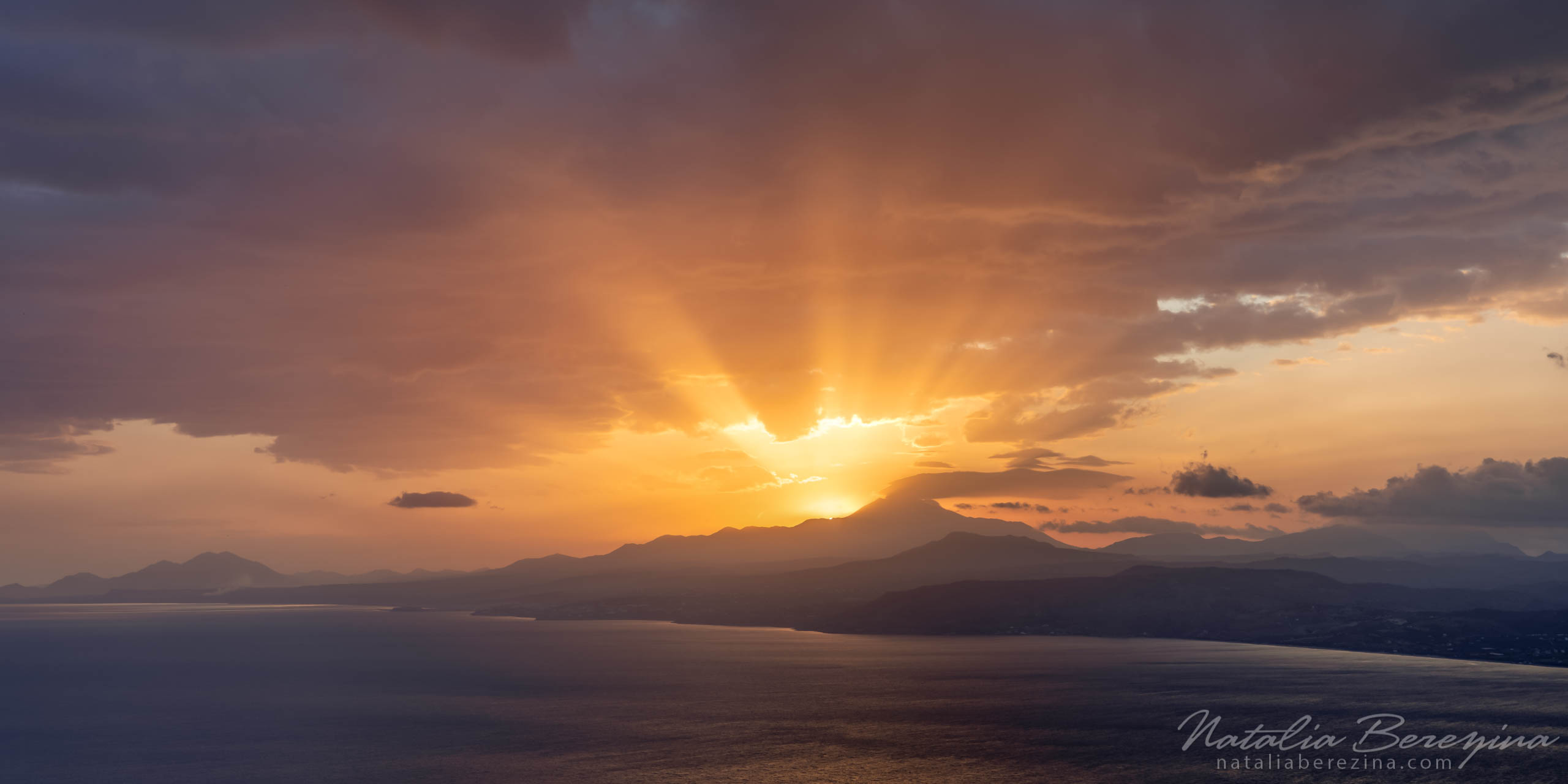 Greece, Crete, landscape, cloud, sea, sunrise, sunlight, skyline, orange, 2x1 CR1-NB7B6A4076-P - Crete, Greece - Natalia Berezina Photography