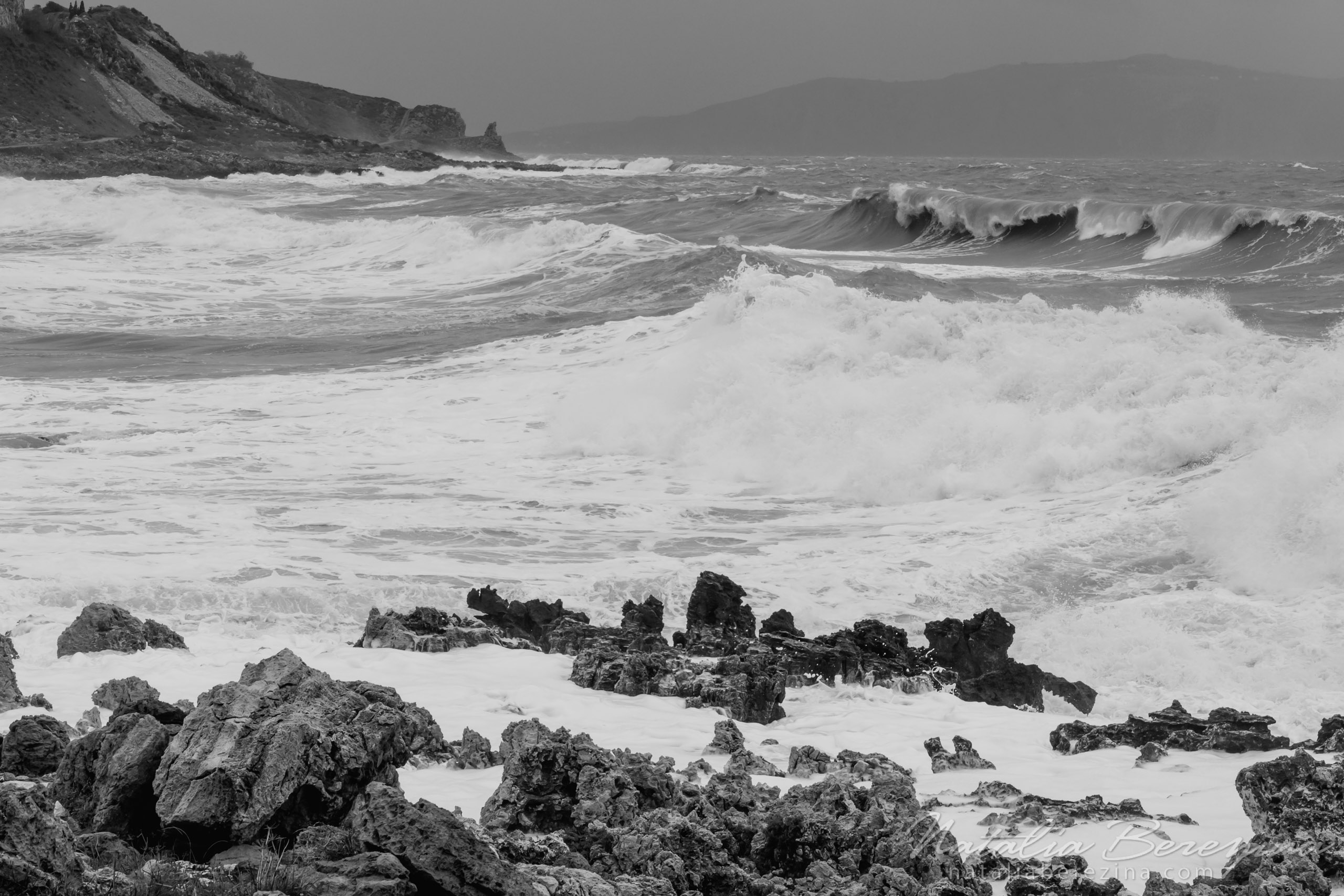 Greece, Crete, landscape, sea, storm, wave, rock,  monochrome CR1-NB7B6A6858 - Crete, Greece - Natalia Berezina Photography