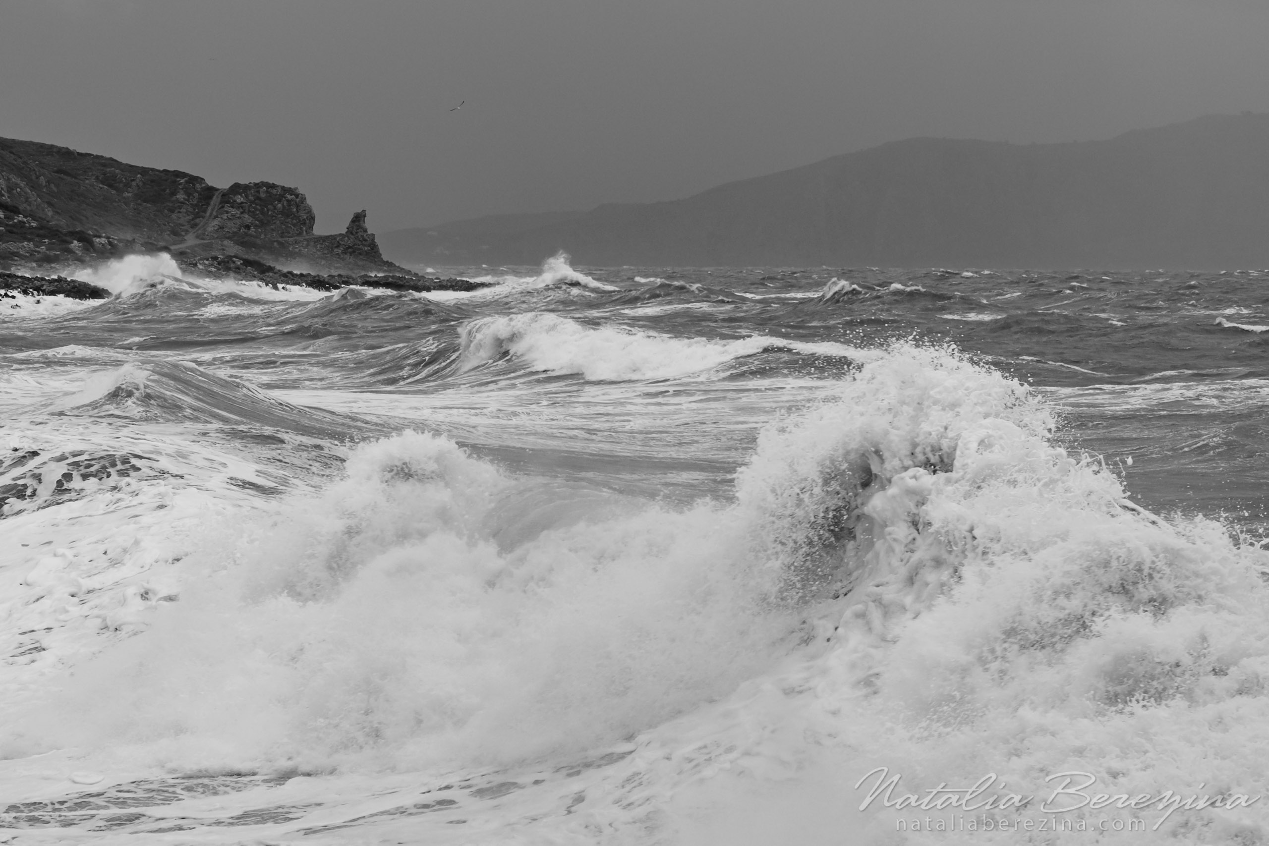 Greece, Crete, landscape, sea, storm, wave, rock,  monochrome CR1-NB7B6A6864 - Crete, Greece - Natalia Berezina Photography