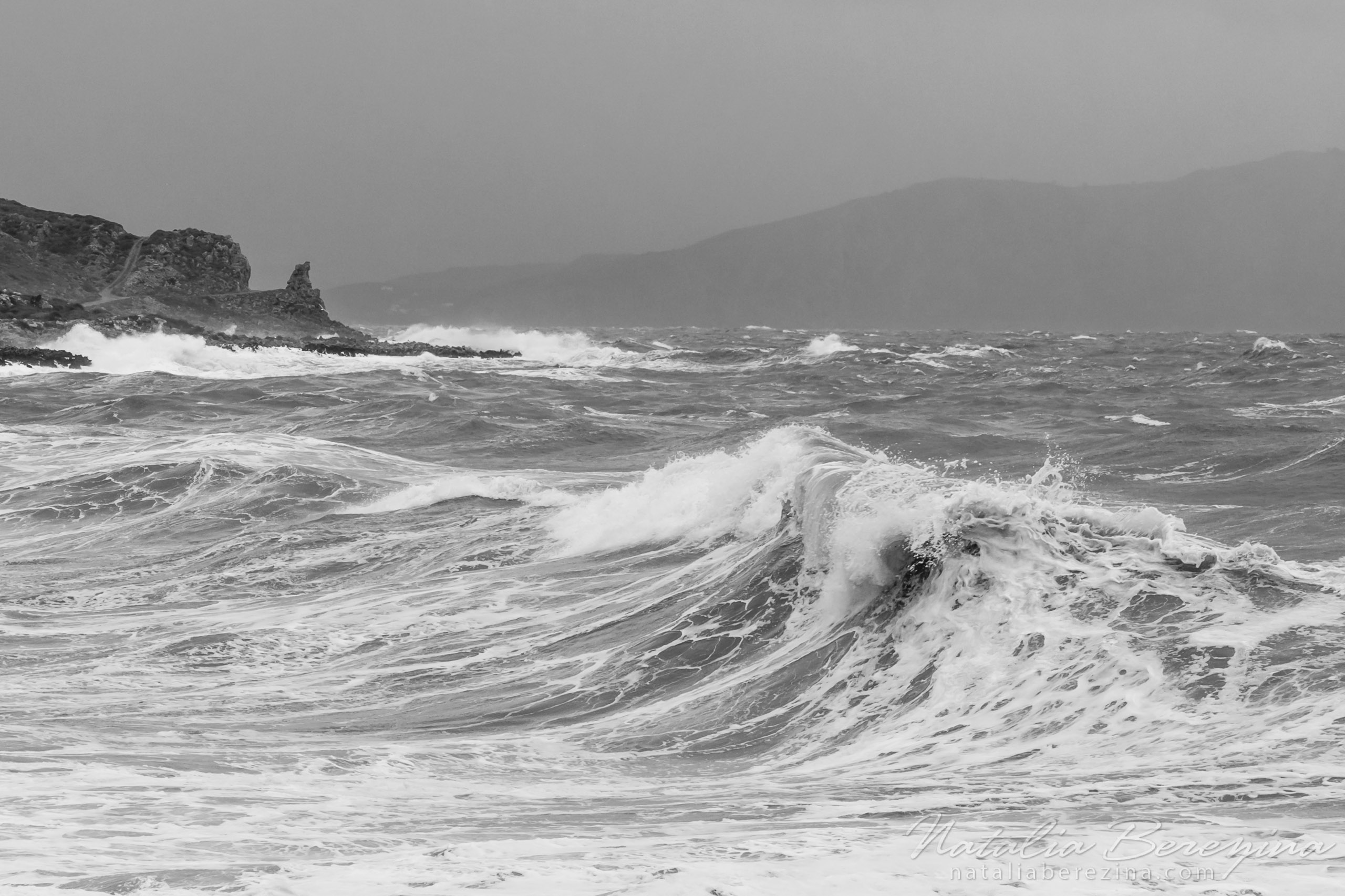 Greece, Crete, landscape, sea, storm, wave, rock,  monochrome CR1-NB7B6A6865 - Crete, Greece - Natalia Berezina Photography