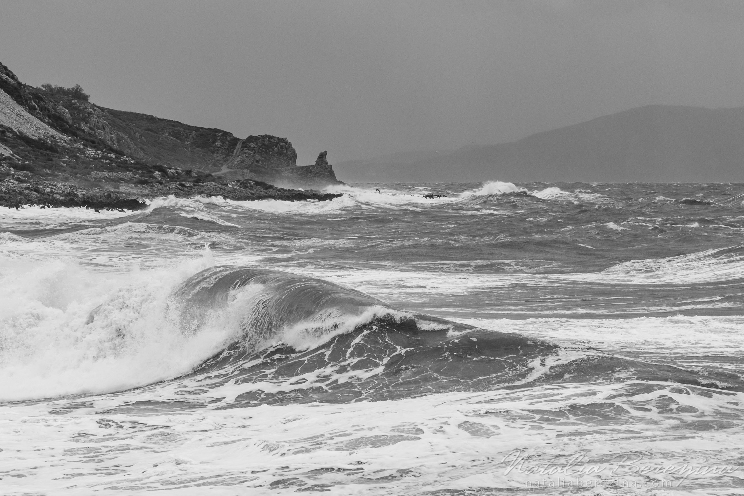 Greece, Crete, landscape, sea, storm, wave, rock,  monochrome CR1-NB7B6A6874 - Crete, Greece - Natalia Berezina Photography