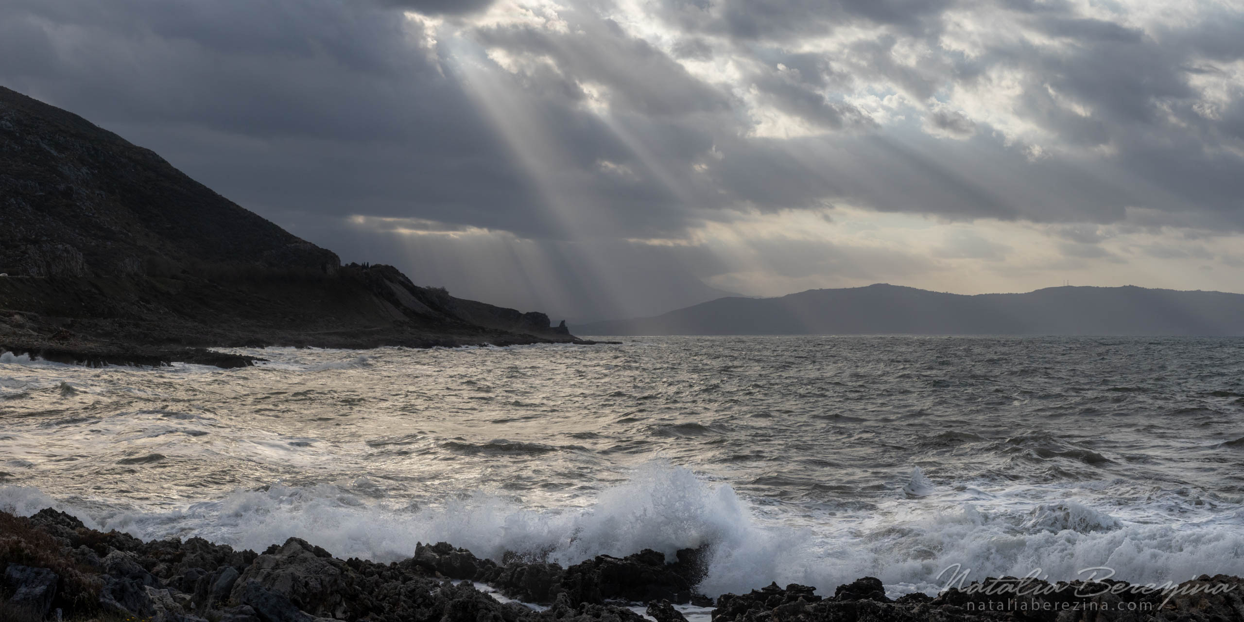 Greece, Crete, landscape, sea, cloud, sunlight, skyline, gold, gray, wave, 2x1 CR1-NB7B6A7162-P - Crete, Greece - Natalia Berezina Photography