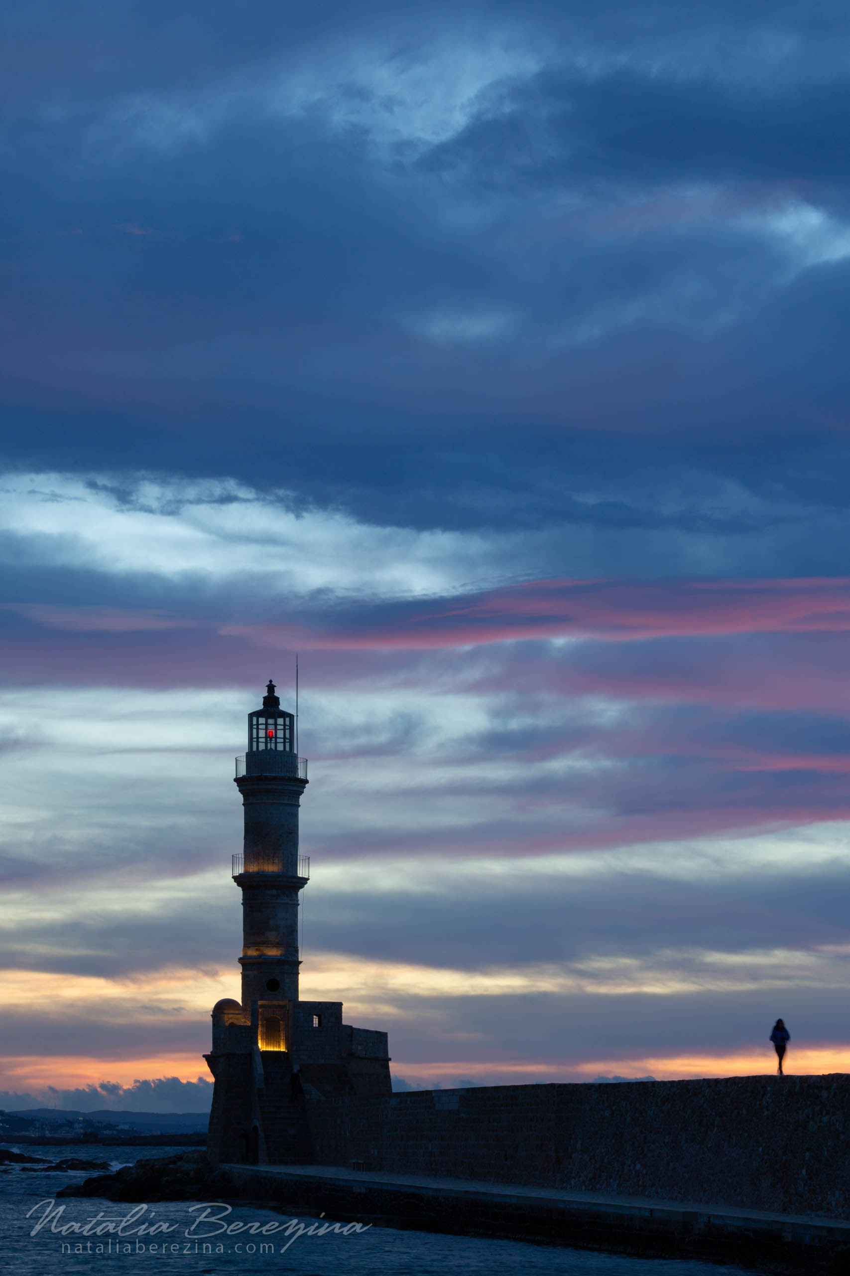 Greece, Crete, cloud, sunset, lighthouse, pink, sky, vertical CR1-NBDK1U0908 - Crete, Greece - Natalia Berezina Photography