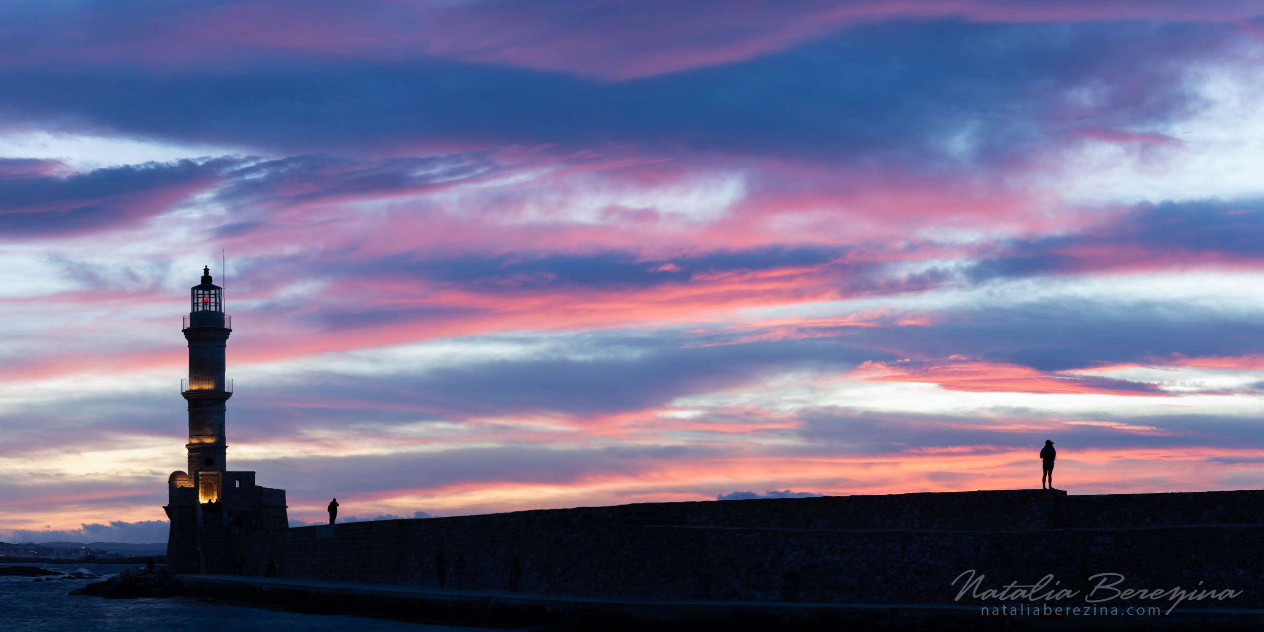 Greece, Crete, cloud, sunset, lighthouse, pink, sky, 2x1 CR1-NBDK1U0964-P - Crete, Greece - Natalia Berezina Photography