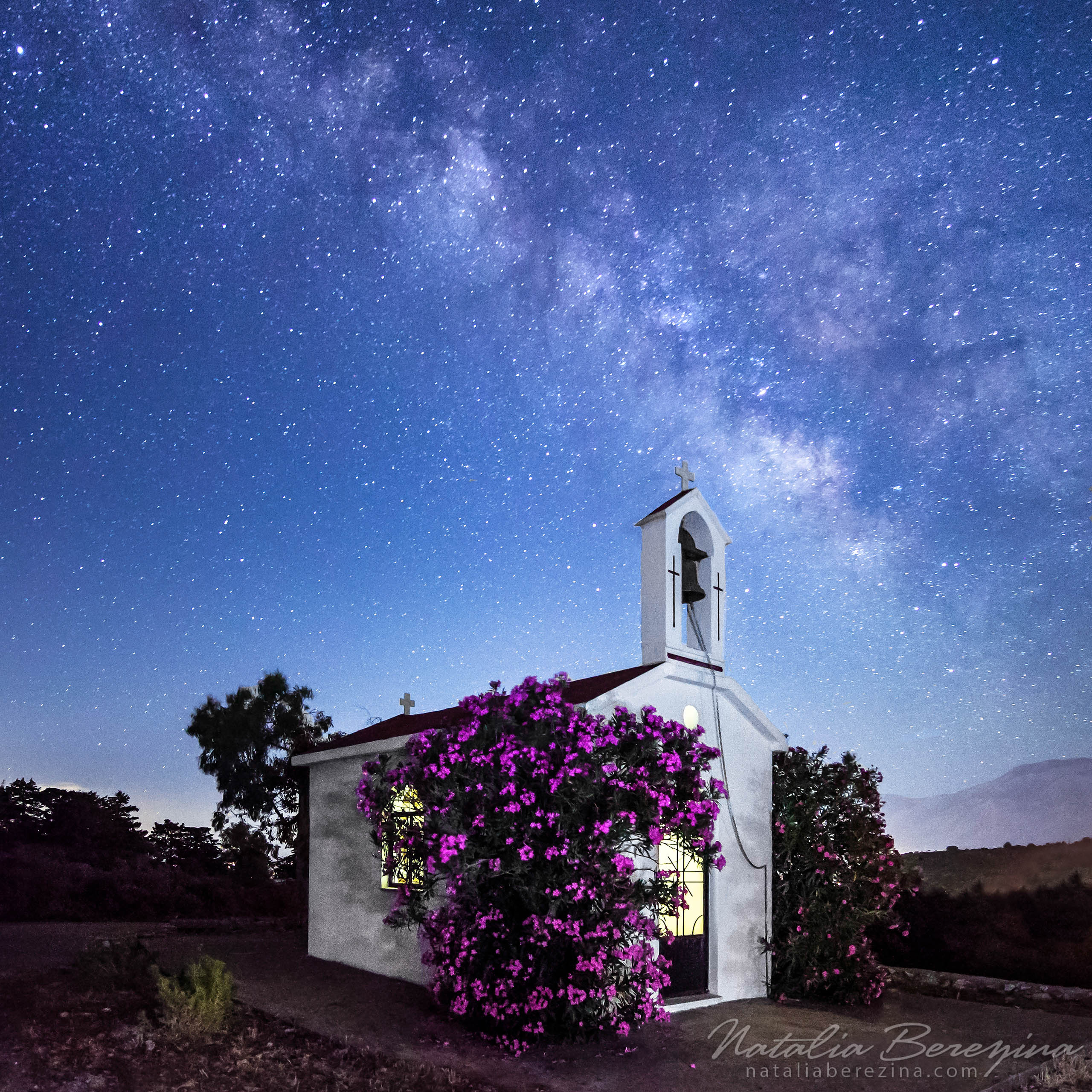 Greece, Crete, night time, star sky, Milky Way, church, 1x1 CR1-NBDK1U8349 - Crete, Greece - Natalia Berezina Photography