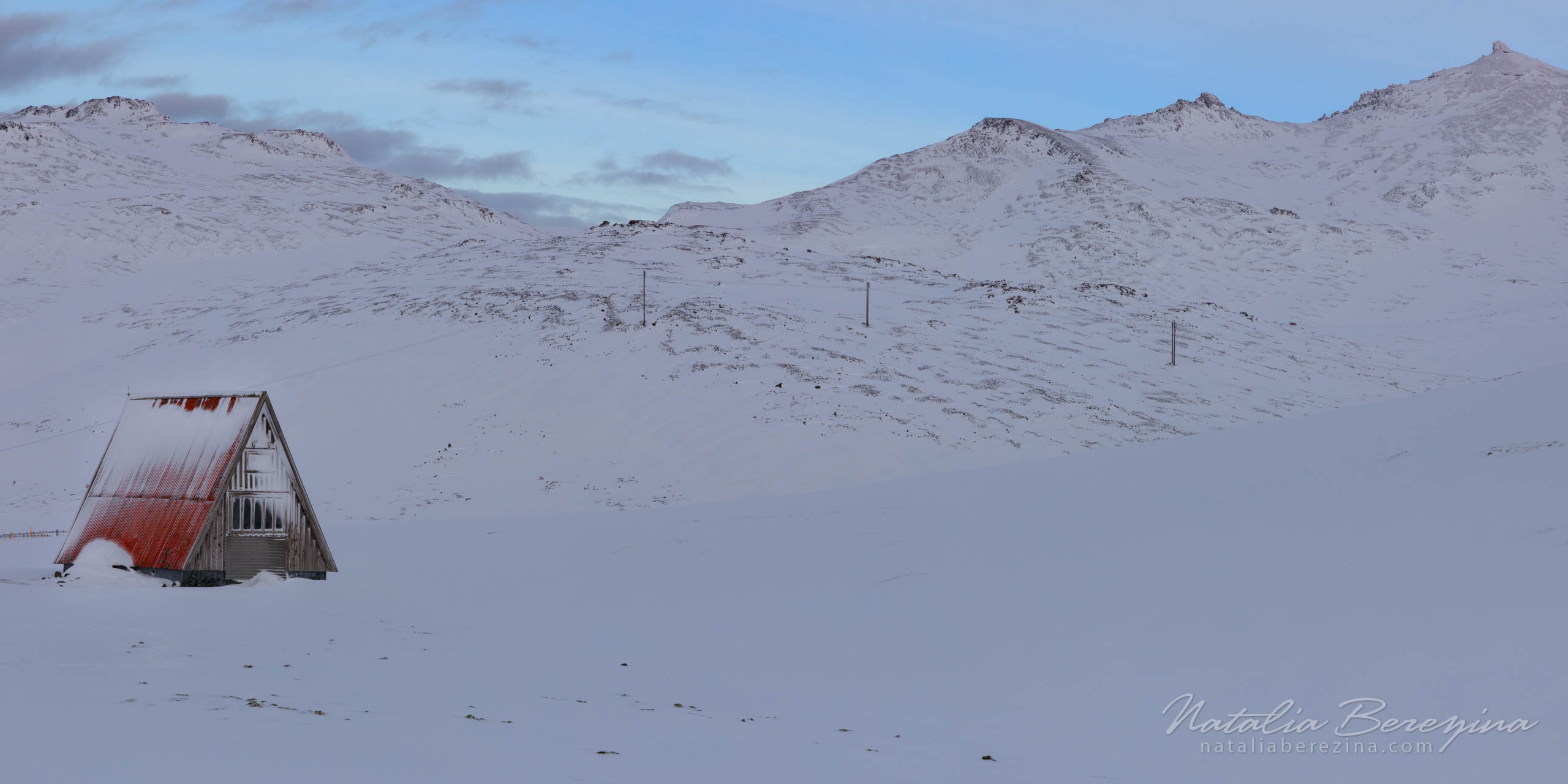 Iceland, landscape, snow, winter, house, mountain, 2x1 IC2-NB7B6A0241-P - Iceland - Natalia Berezina Photography