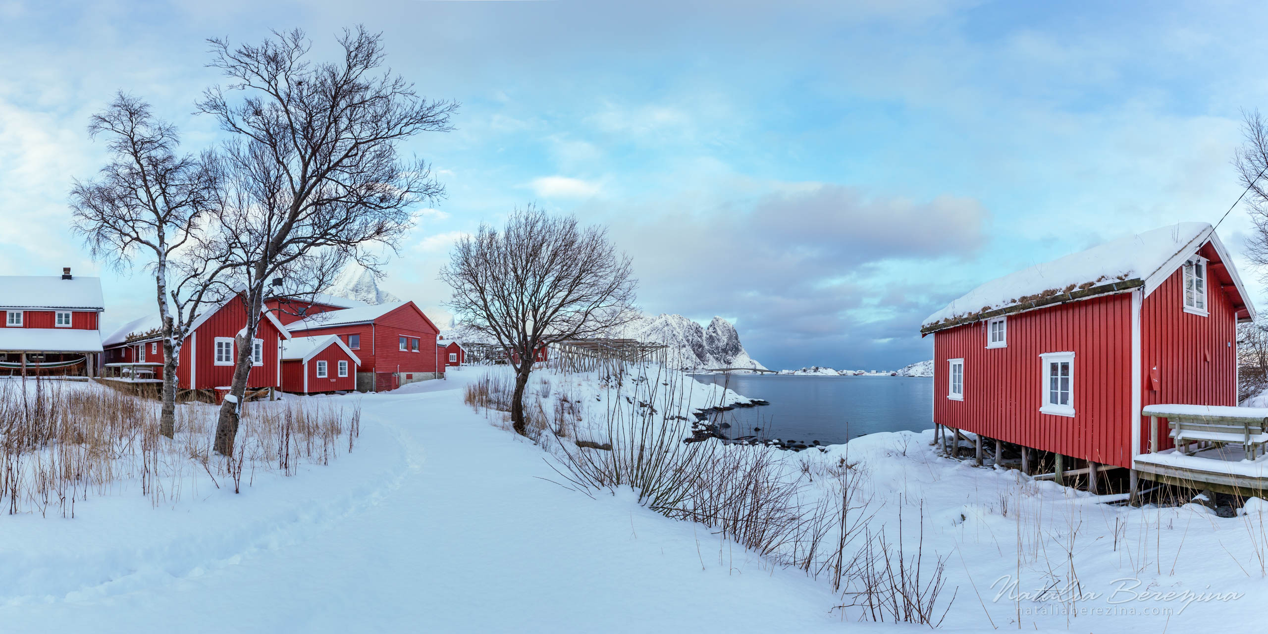 Lofoten, cityscape,  snow, winter, cloud, 2x1 LF1-NBDK1U1521-P - Lofoten Archipelago, Arctic Norway - Natalia Berezina Photography