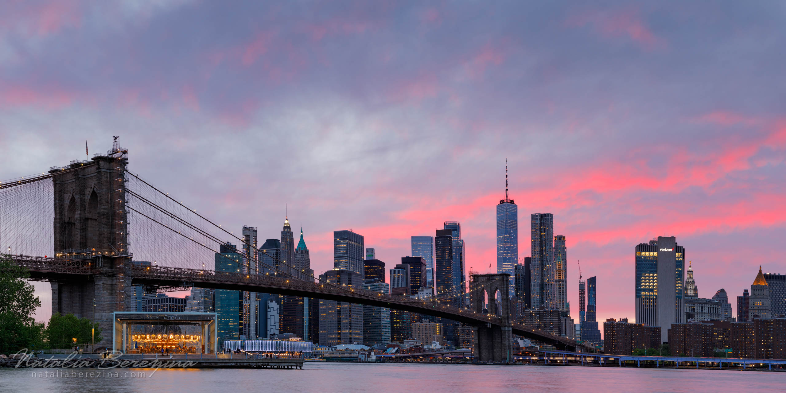 cityscape, bridge, night time, pink, 2x1 NYC-NB7B6A7058-P - New York, USA - Natalia Berezina Photography