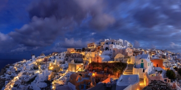 Santorini-(Thira),-Cyclades,-Greece,-cityscape,-cloud,-blue,-orange,-night,-chapel,-mill,-2x1