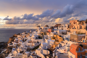 Santorini-(Thira),-Cyclades,-Greece,-cityscape,-cloud,-mill,-rain,-orange