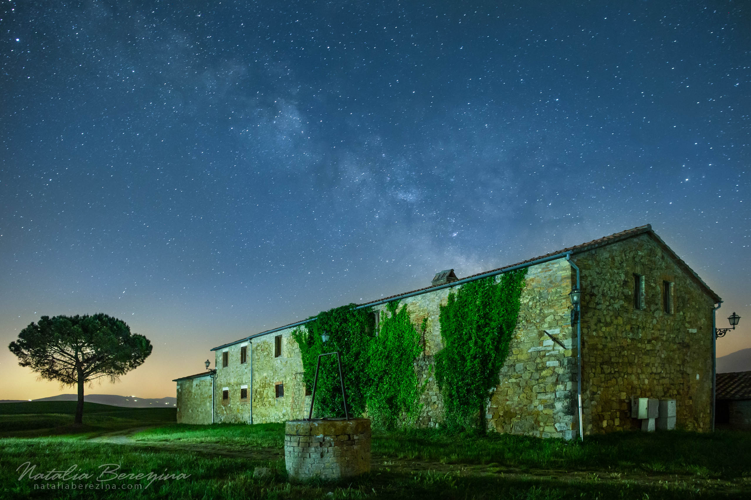 Tuscany, Italy, cityscape, star, night time, Milky way, tree TU1-NBDK1U2050 - Tuscany, Italy - Natalia Berezina Photography